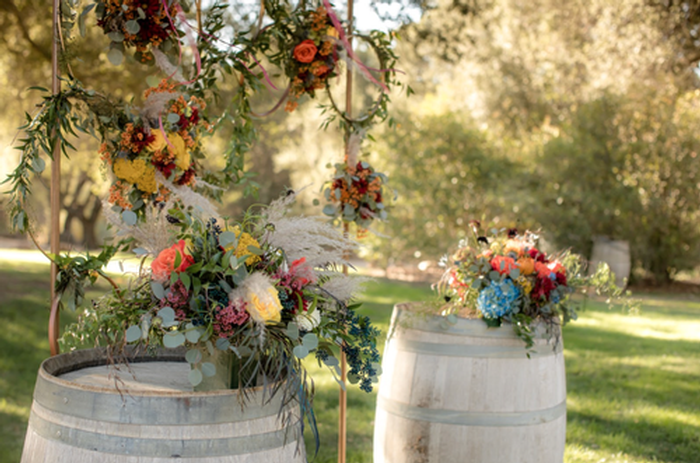 Floral display at a winery wedding in Ramona California